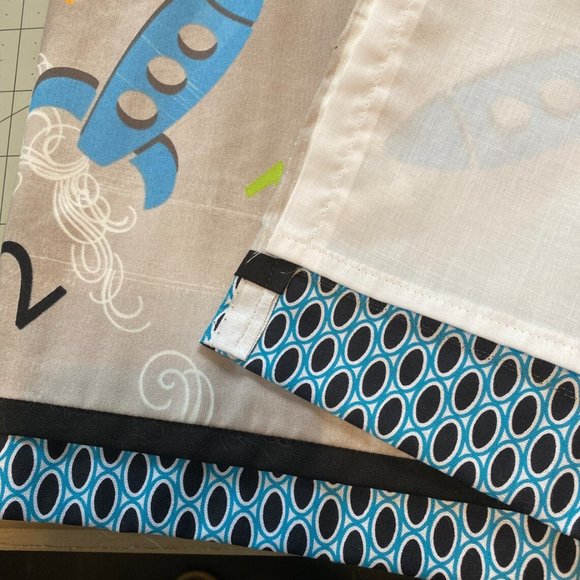 2 Panels Rockets Gray Blue Mid Century Modern Window Valance Curtains - Picture 3 of 5